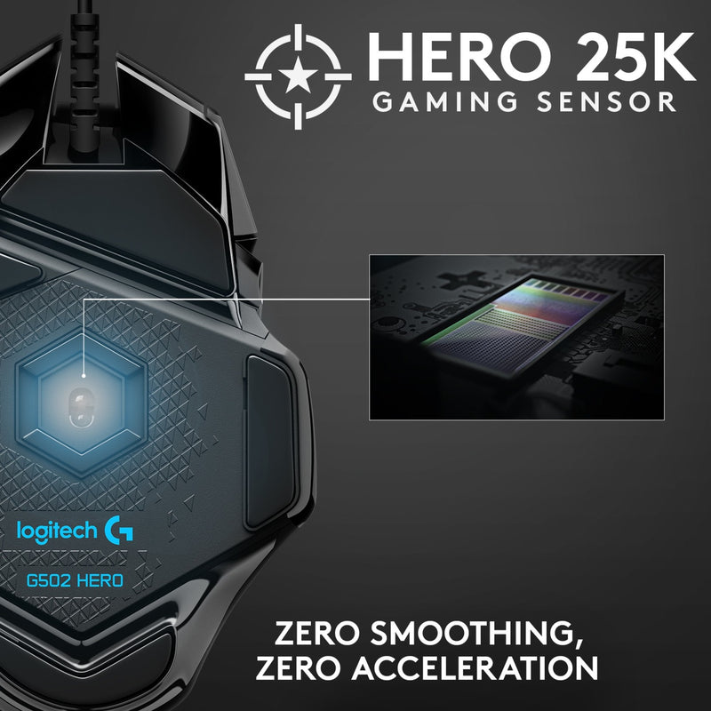 Load image into Gallery viewer, Logitech g502 hero high performance gaming mouse (zwart, 100 - 25.600 dpi, rgb leds)
