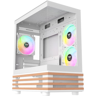 Thermaltake view 170 ws argb mini tower behuizing (wit houtkleur | 2x usb-a | rgb | tempered glass)
