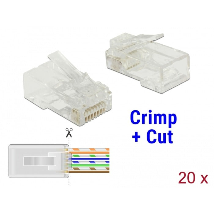 Load image into Gallery viewer, Delock rj45 crimp+cut plug cat.5e utp stekker (transparant, 20 stuks)

