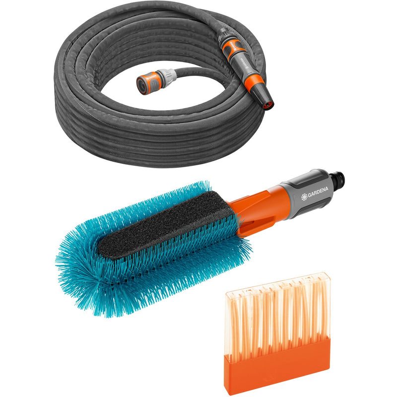 Load image into Gallery viewer, Gardena cleansystem fietswasset, met fietsborstel, slang en zeepstaafje wasborstel (grijs turquoise, 18864-20)
