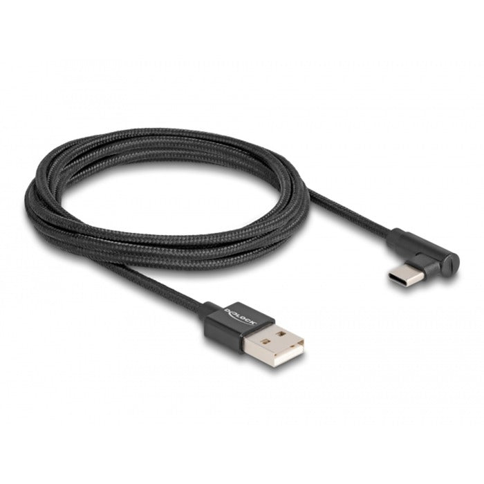 Load image into Gallery viewer, Delock usb-a 2.0 male > usb-c male kabel (zwart, 2 meter, gesleeved, 90°)
