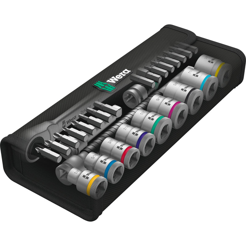 Load image into Gallery viewer, Wera 8100 sb 11 zyklop metalen ratelset, 3 8 gereedschapsset (zwart groen, 29-delig, volledig metalen ratel met vierkantaandrijving)
