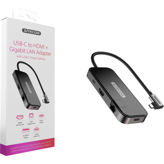 Sitecom usb-c to hdmi + gigabit lan adapter (zwart)