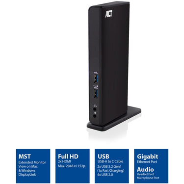 Act connectivity usb-c of usb-a dual monitor docking station (zwart)