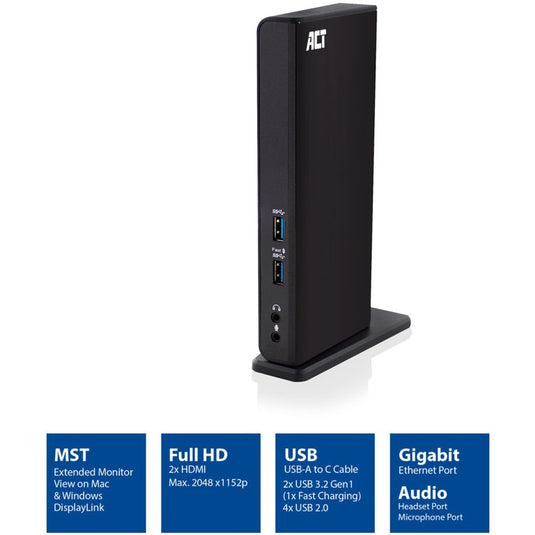 Act connectivity usb-c of usb-a dual monitor docking station (zwart)