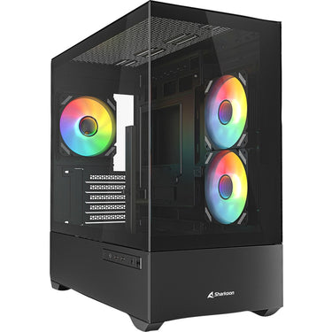 Sharkoon mk6 rgb mini tower behuizing (zwart | 2x usb-a | 1x usb-c | rgb | tempered glass)