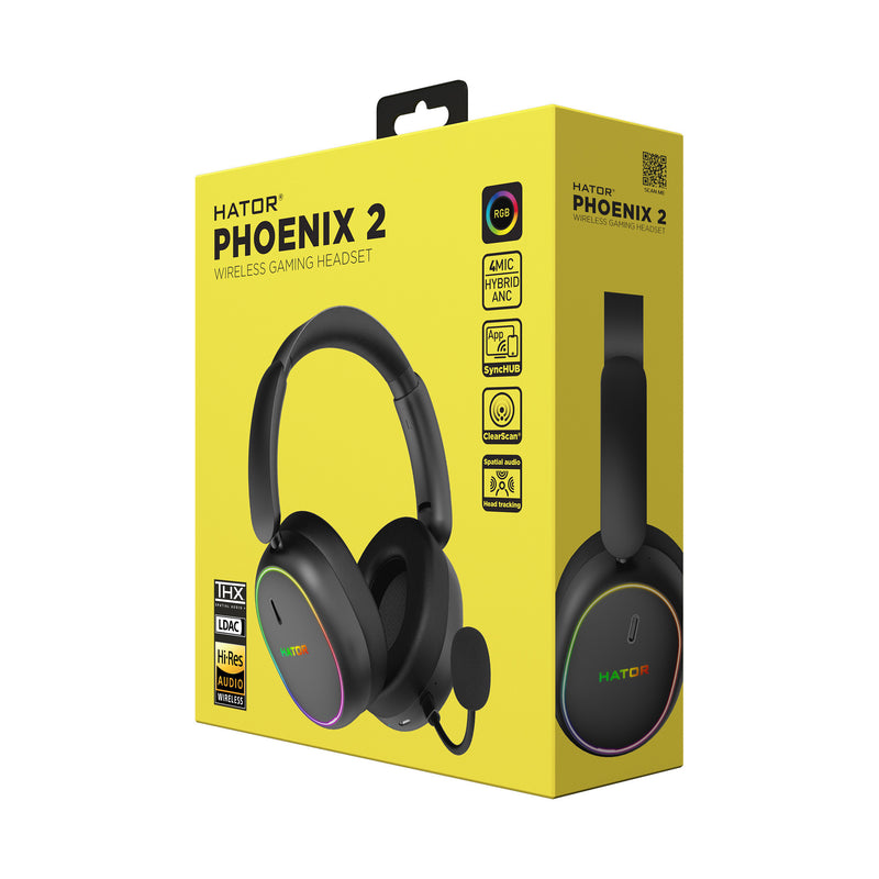 Load image into Gallery viewer, Hator phoenix 2 wireless over-ear gaming headset (zwart, rgb, 2.4ghz bluetooth 5.4 usb-c)
