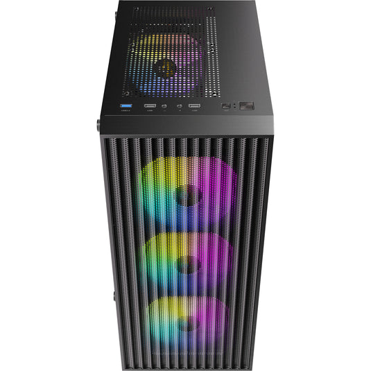 Antec ax27 rgb elite midi tower behuizing (zwart | 3x usb-a | tempered glass)