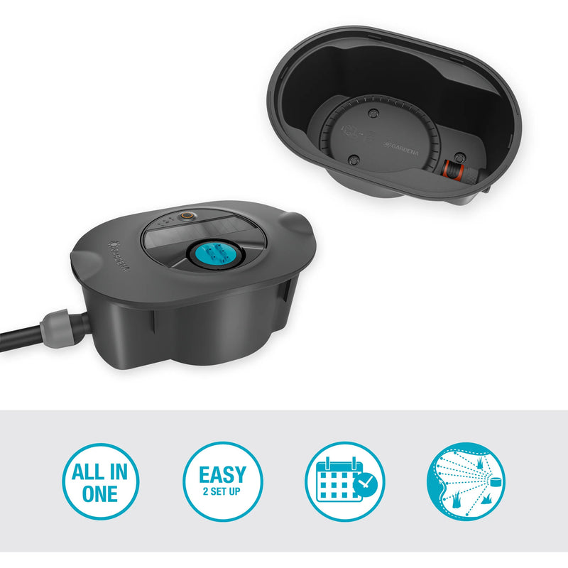 Load image into Gallery viewer, Gardena complete set pipeline irrigatiesysteem aquaprecise op zonne-energie voor gazon sprinklersysteem (grijs turquoise)
