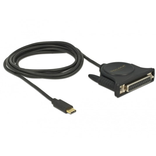Delock usb-c 2.0 male > 1 x parallel db25 female kabel (zwart, 1,8 meter )