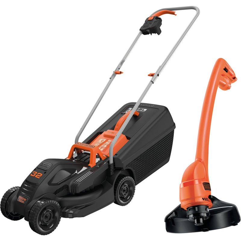 Load image into Gallery viewer, Black+decker 1000w 32cm grasmaaier + 250w grastrimmer (zwart oranje, gazons tot 250m²)

