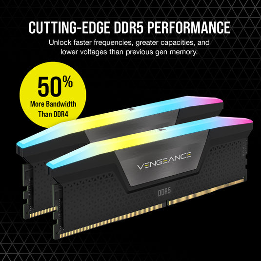 Corsair vengeance rgb 32 gb ddr5-6000 (2x 16 gb) werkgeheugen (zwart, cmh32gx5m2d6000z38, xmp, expo)