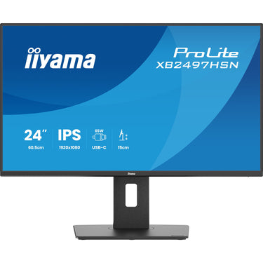 Iiyama prolite xb2497hsn-b1 23.8 monitor (zwart (mat), 100 hz, hdmi, displayport, usb-c, audio, lan)