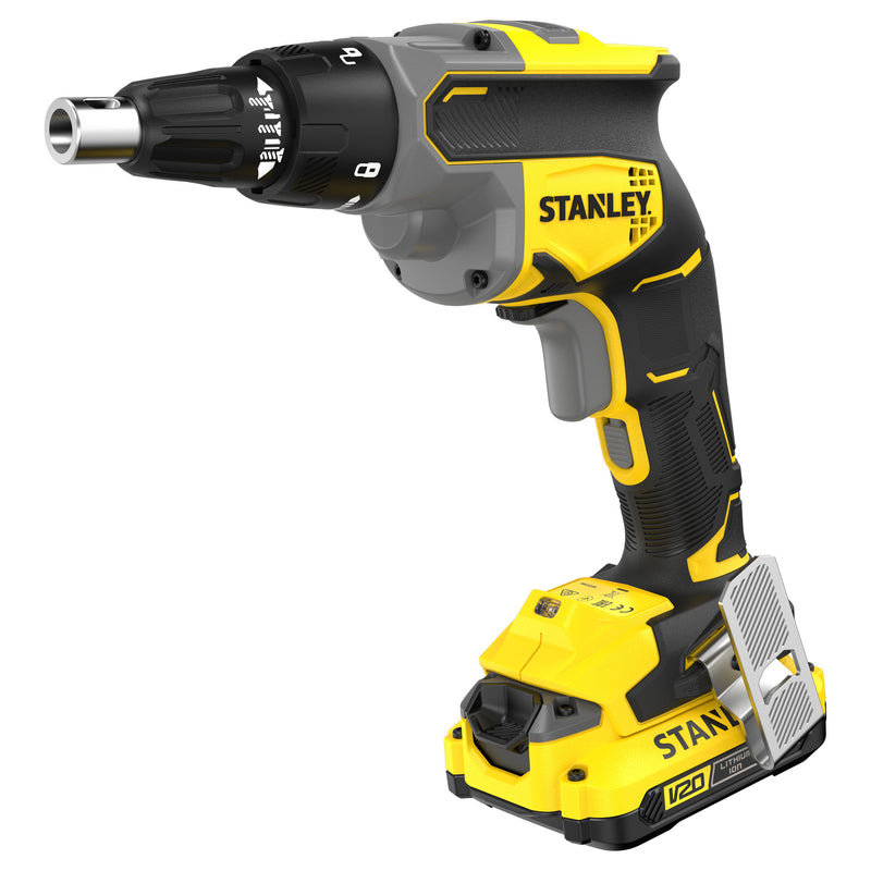 Load image into Gallery viewer, Stanley brushless 18v v20 gipsplaatschroevendraaier set schroeftol (zwart geel, accu en oplader inbegrepen)
