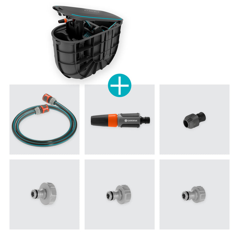Load image into Gallery viewer, Gardena undercover slangenbox rollup m, 20 meter slanghaspel (zwart turquoise)
