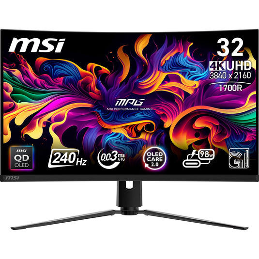 Msi mpg 321curx qd-oled 31.5 4k uhd curved gaming monitor (zwart, 2x hdmi, displayport, 2x usb-a, usb-b, usb-c, 240 hz)