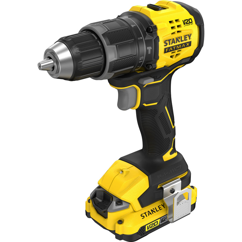 Load image into Gallery viewer, Stanley fatmax v20 18v schroefklopboormachine klopboorschroevendraaier (zwart geel, 2 accu's en oplader inbegrepen, met koffer)
