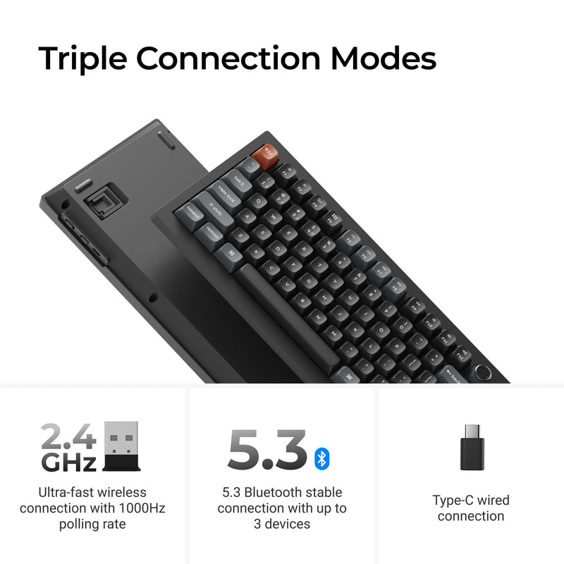 Load image into Gallery viewer, Keychron v6 ultra 8k wireless custom mechanical keyboard (zwart, us lay-out (qwerty), silk pom red, 100%, rgb, hot swap, 2.4 ghz | bluetooth 5.3 | usb-c)
