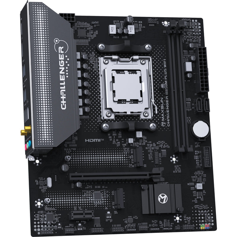 Afbeelding laden in galerijviewer, Maxsun ms-challenger b850m plus wifi socket am5 moederbord (zwart, raid, gb-lan, wlan, bt, sound, µatx)
