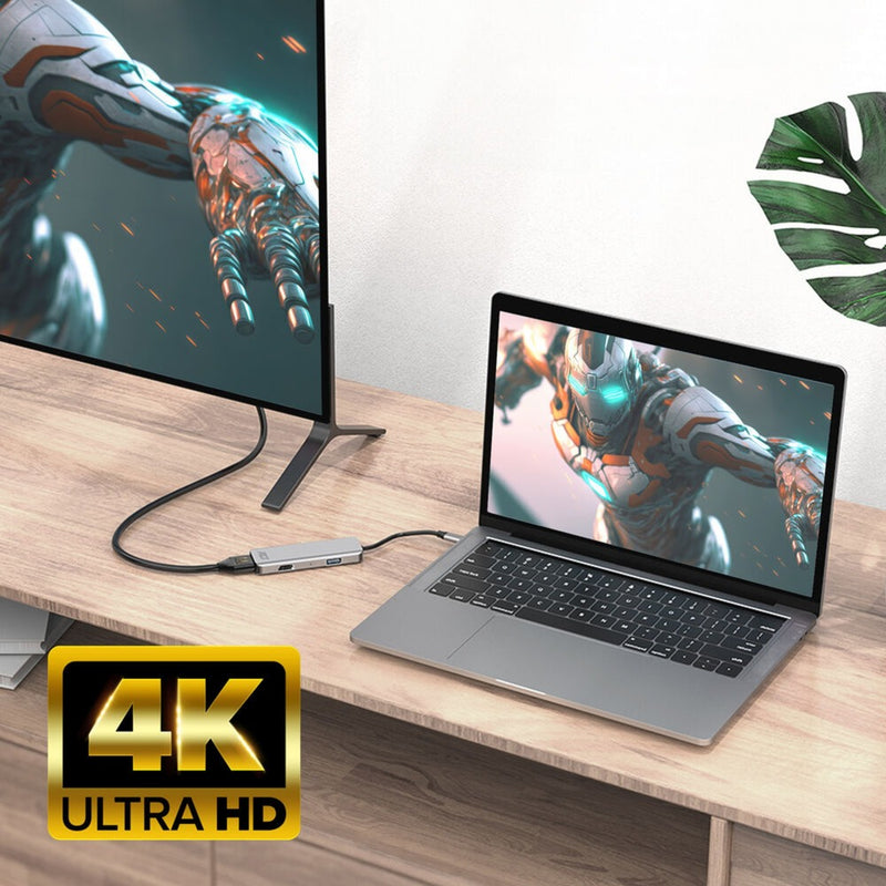 Load image into Gallery viewer, Act connectivity usb-c 4k multiport adapter voor 2 hdmi schermen, usb-a datapoort (aluminium)
