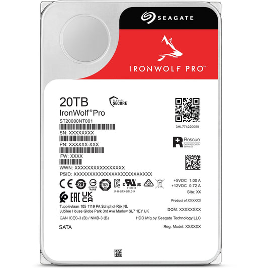 Seagate ironwolf pro 20 tb harde schijf (st20000nt001, sata 600, 24 7)