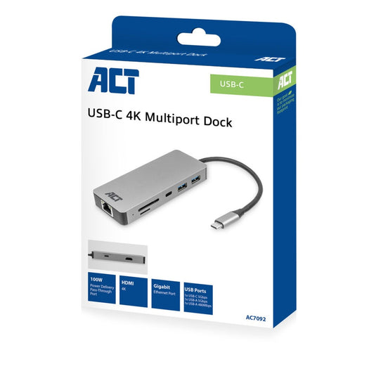 Act connectivity usb-c 4k docking station (aluminium, usb-c, hdmi, lan)