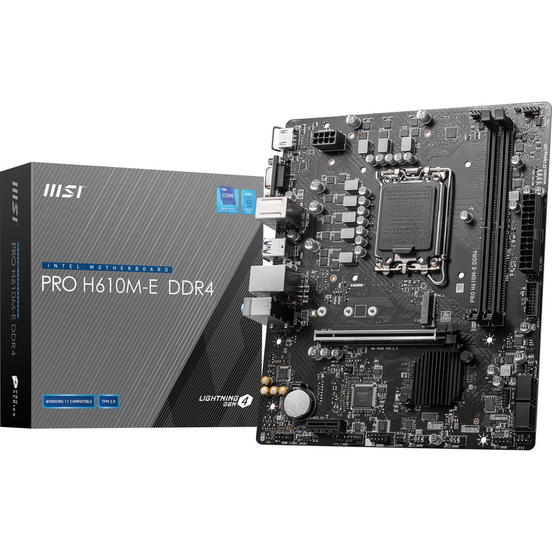Load image into Gallery viewer, Msi pro h610m-e ddr4 socket 1700 moederbord (zwart, gb-lan, sound, µatx)
