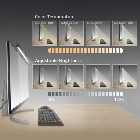 Act connectivity dimbare monitor led lichtbalk led-bar (zwart, usb-voeding, 3000k-6500k)