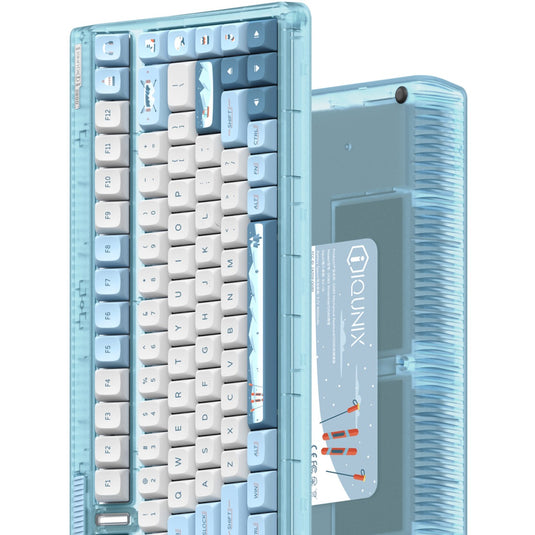 Iqunix og80 wintertide wireless mechanical keyboard, gaming toetsenbord (lichtblauw, us lay-out, cherry mx red, rgb leds, 80% (tkl), hot-swappable, pbt, 2.4ghz | bluetooth 5.1 | usb-c)