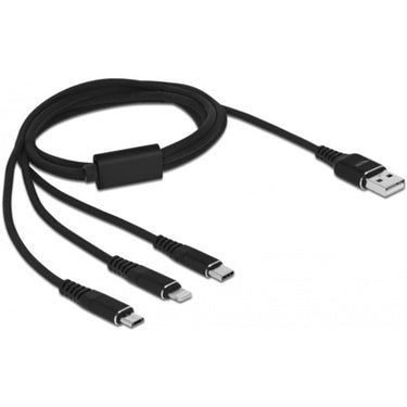 Delock usb charging cable 3 in 1 for lightning, micro usb, usb-c kabel (zwart, 1 meter)