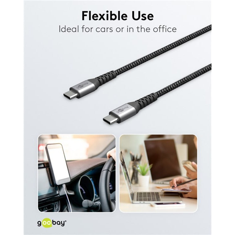 Load image into Gallery viewer, Goobay usb-c snellader nano (65 w) en usb-c textielkabel (zwart, 1 meter)
