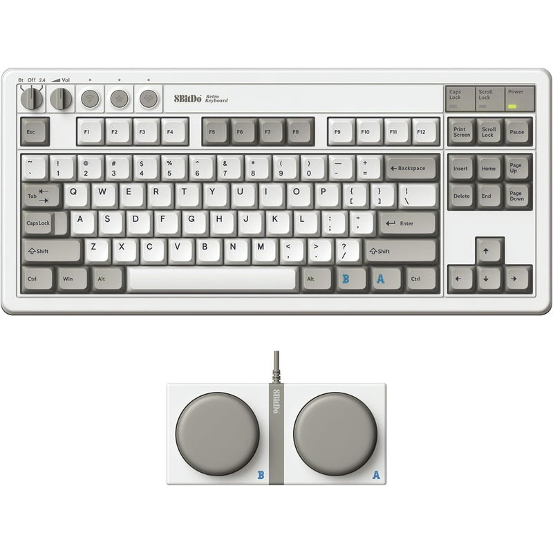 Load image into Gallery viewer, 8bitdo retro mechanical keyboard m edition (grijs, us lay-out (qwerty), kailh box white, 80% (tkl), bluetooth low energy, wireless 2.4g, usb)
