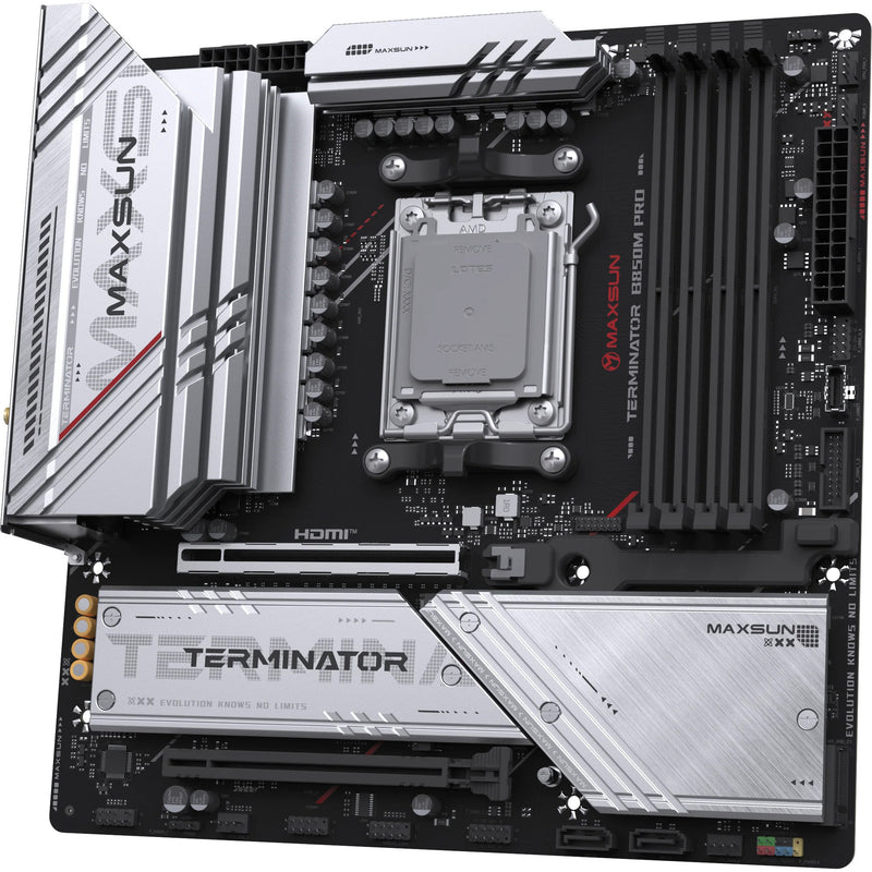 Afbeelding laden in galerijviewer, Maxsun ms-terminator b850m pro wifi socket am5 moederbord (zwart, raid, 2.5 gb-lan, wlan, bt, sound, µatx)
