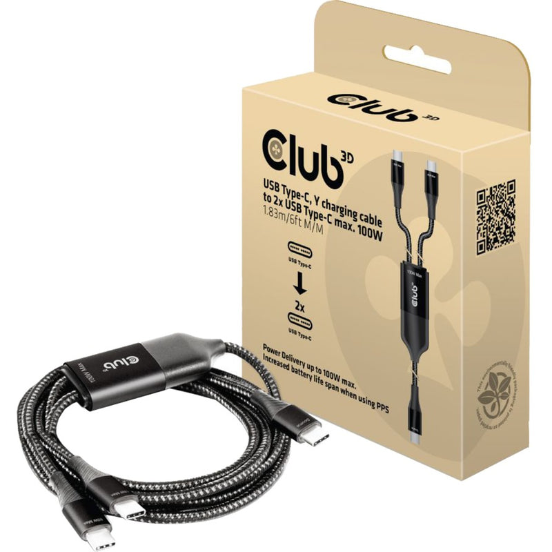Load image into Gallery viewer, Club 3d usb-c naar 2x usb-c splitterkabel (zwart, 1,83 meter, 100 w)
