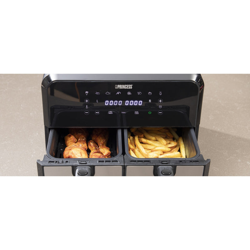Load image into Gallery viewer, Princess double basket aerofryer heteluchtfriteuse (zwart, 2x 4 liter)
