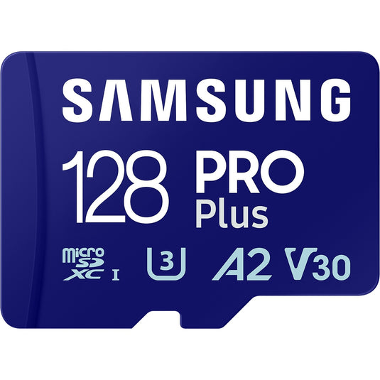 Samsung pro plus 128 gb microsdxc (2023) geheugenkaart (blauw, uhs-i u3, class 10, v30, a2)