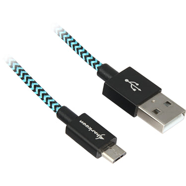 Sharkoon usb 2.0 kabel, usb-a > micro-usb b (zwart lichtblauw, 1 meter)