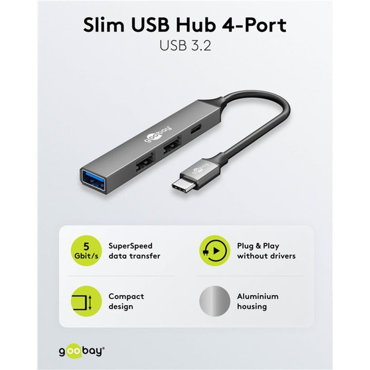 Load image into Gallery viewer, Goobay slanke usb-hub met 4 poorten, usb-c naar usb-c usb-a, 5 gbit s (lichtgrijs)
