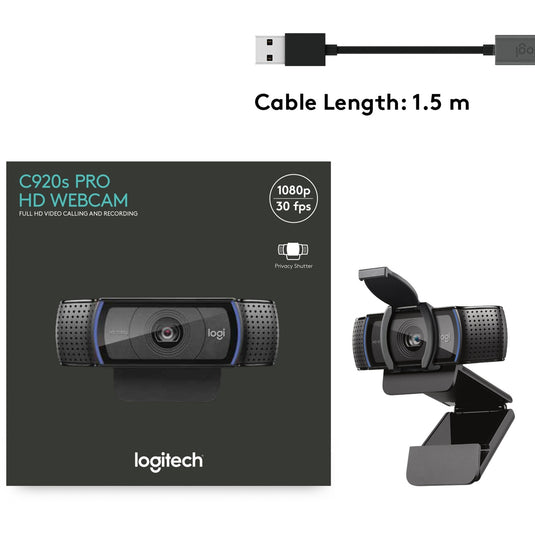 Logitech c920s pro hd webcam (zwart)