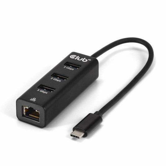 Club 3d usb-c 5 gbps naar 3 poorten usb type-a-hub met gigabit ethernet adapter (zwart)