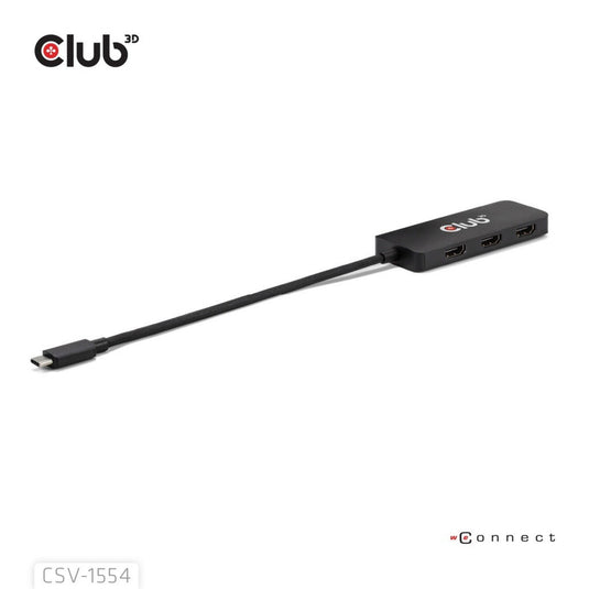 Club 3d usb-c naar triple hdmi mst hub 4k60hz adapter (zwart)