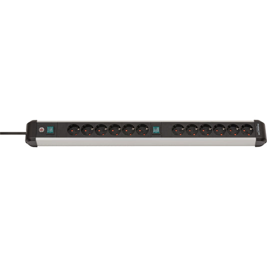 Brennenstuhl premium-alu-line stekkerdoos 12-voudig 3 m h05vv-f 3g1,5 2x 6-voudig schakelbare contactdozen