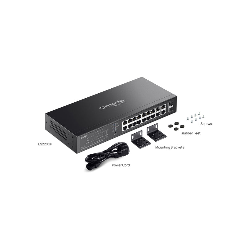Load image into Gallery viewer, Tp-link omada es220gp 20-poort gigabit easy managed switch (zwart, 16x poe+, 2x gigabit sfp)

