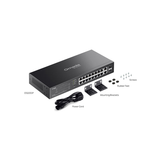 Tp-link omada es220gp 20-poort gigabit easy managed switch (zwart, 16x poe+, 2x gigabit sfp)