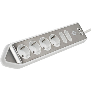 Brennenstuhl estilo hoekstopcontact 4-voudig met usb-oplaadfunctie stekkerdoos (wit roestvrij staal)