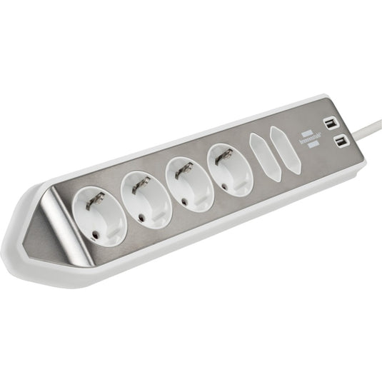 Brennenstuhl estilo hoekstopcontact 4-voudig met usb-oplaadfunctie stekkerdoos (wit roestvrij staal)