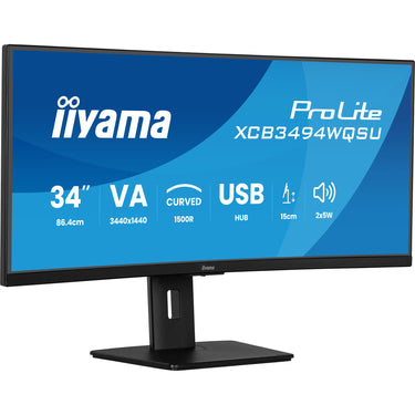 Iiyama prolite xcb3494wqsu-b1 34 curved ultrawide monitor (zwart, 2x hdmi, displayport, 2x usb-a, 2x usb-c)