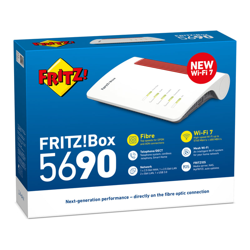 Load image into Gallery viewer, Fritz! box 5690 edition international glasvezel router (wit rood, mesh wi-fi, 2.5 gbit s)
