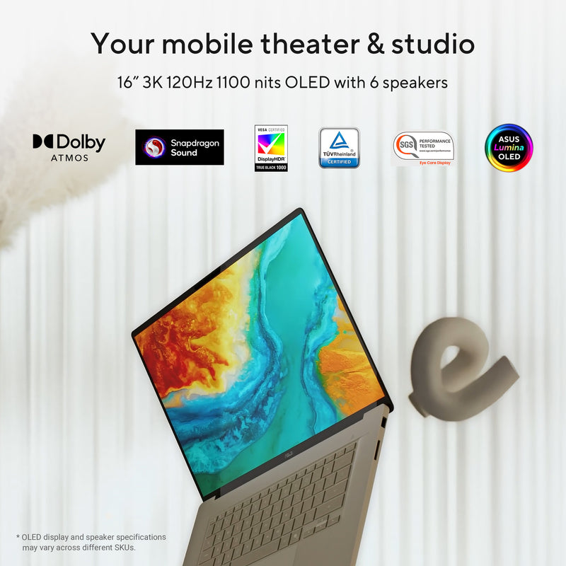 Afbeelding laden in galerijviewer, Asus zenbook a16 ux3607oa-sq013w 16 copilot+ laptop (beige | snapdragon x2e-94-100 | qualcomm adreno | 48 gb | 1 tb ssd | oled)
