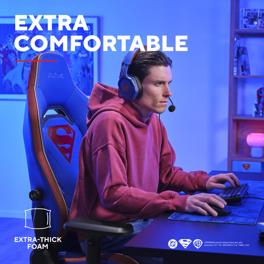 Trust gxt 721sm ruya pro superman gaming stoel (blauw rood)